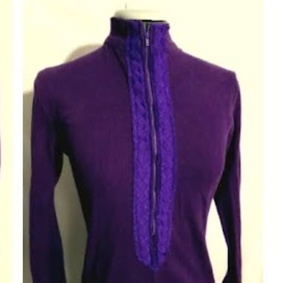 Mock neck Ribbed 1/2 zip up Workout Knitted Top XS Plum Purple Lace Athleisure - Picture 3 of 10